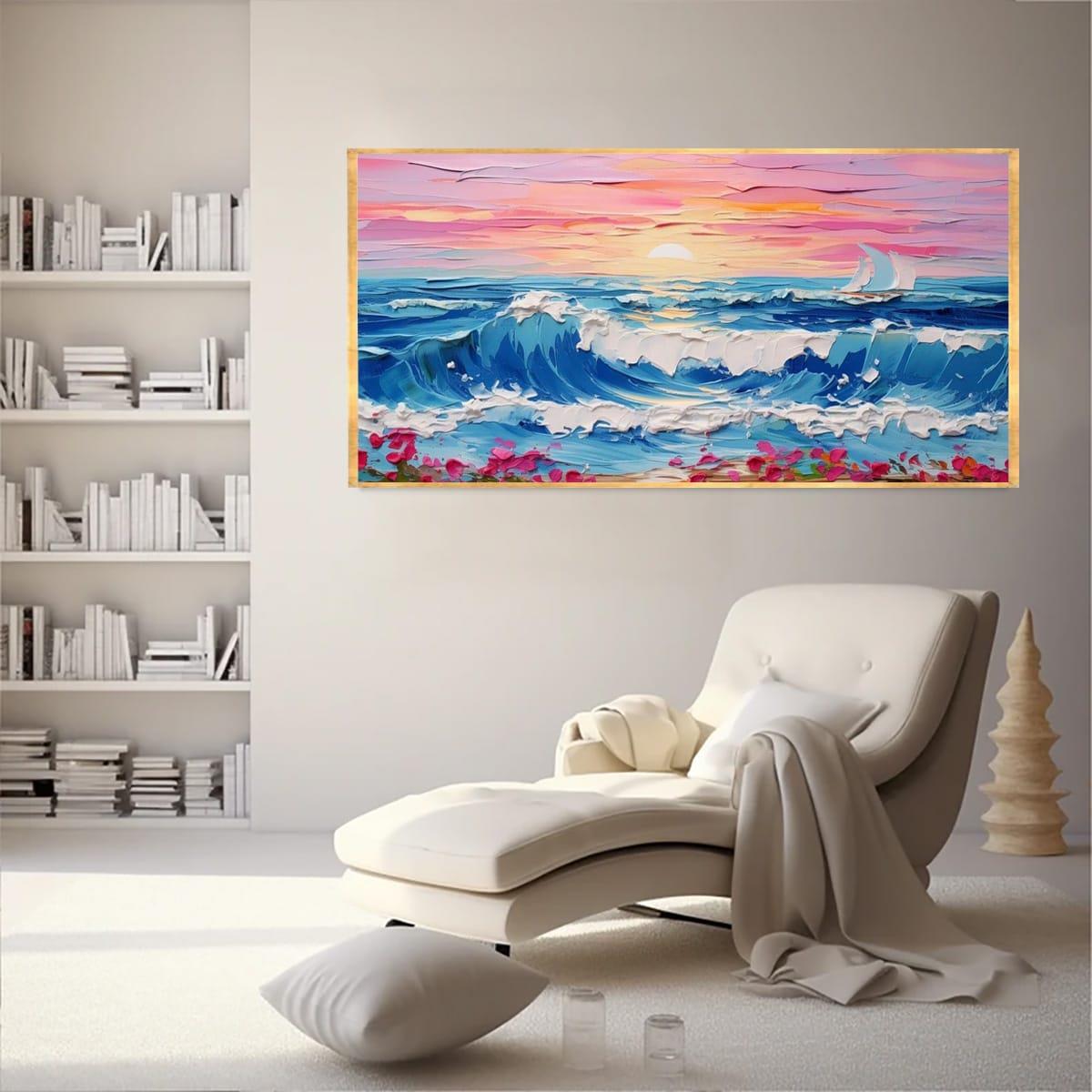 Gün Batımında Dalgalar 3D Yağlı Boya Tablo3D Yoğun Yağlı Boya TablolarTablolife