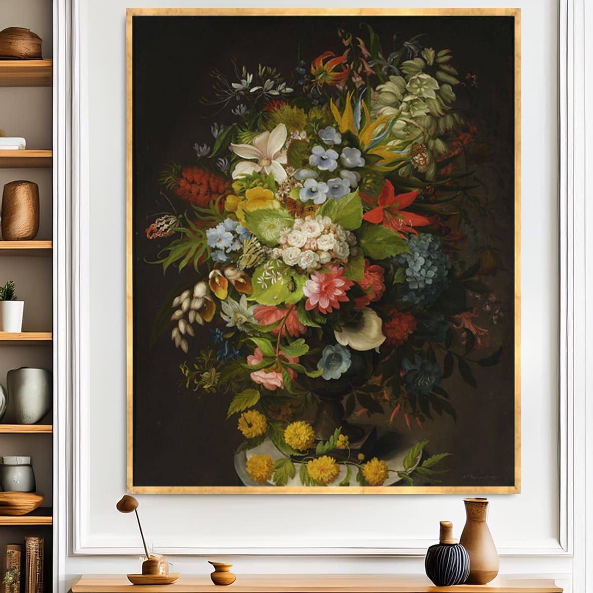 Henryka Beyer Vazoda Çiçek Buketi Yağlı Boya Dokulu TabloYağlı Boya Dokulu Çiçek TablolarıTablolife