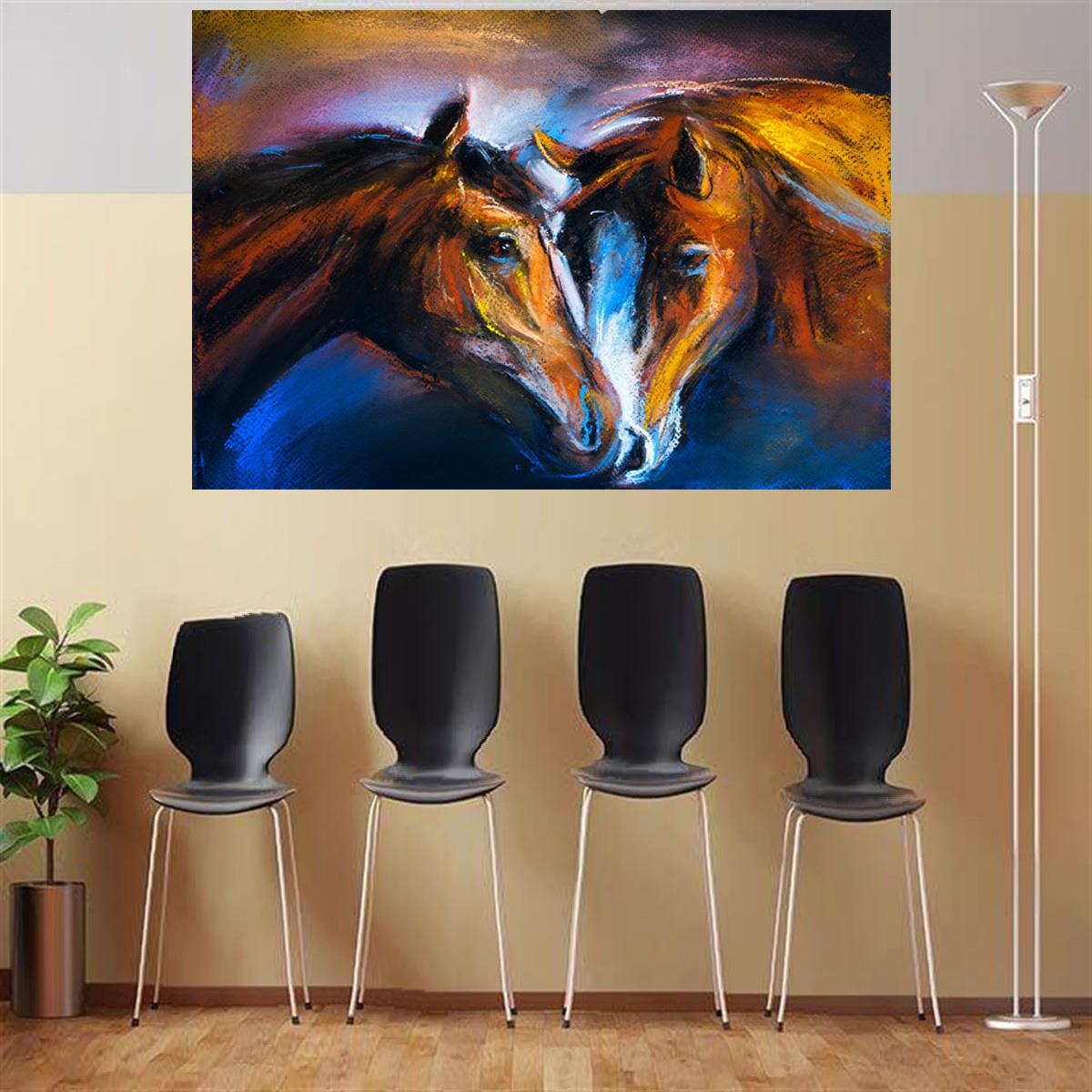 Horses In Love - Yağlı Boya Dokulu TabloYağlı Boya Dokulu Soyut TablolarTablolife.com