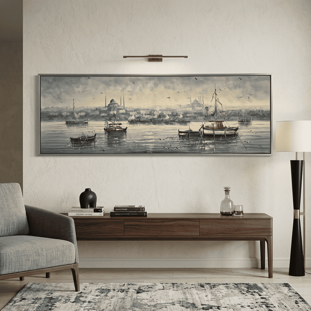 İstanbul Manzara 3  Handmade Tamamı Yağlı Boya TabloYağlı Boya Dokulu Şehir TablolarıTablolife