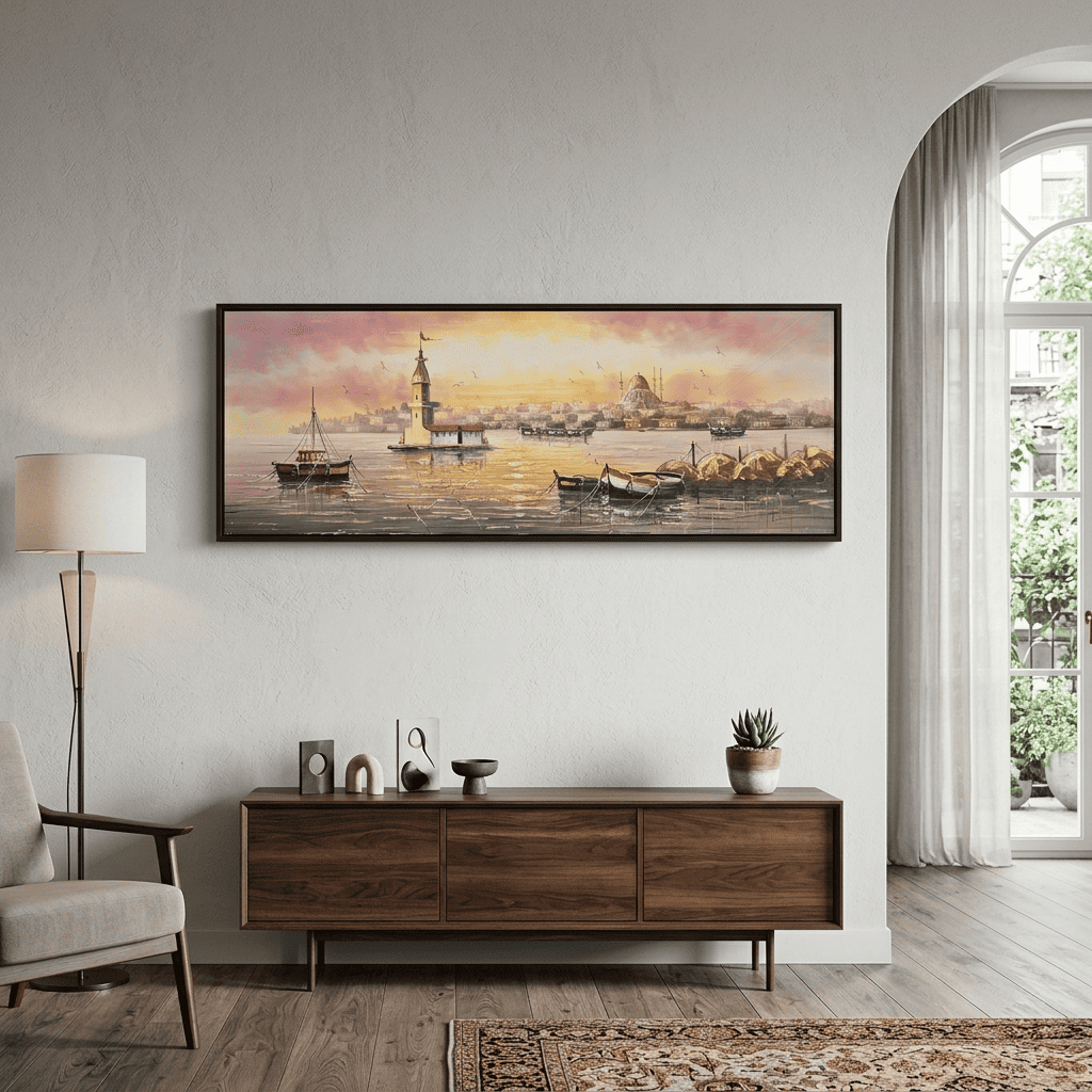 İstanbul Manzarası Handmade Tamamı Yağlı Boya TabloYağlı Boya Dokulu Şehir TablolarıTablolife