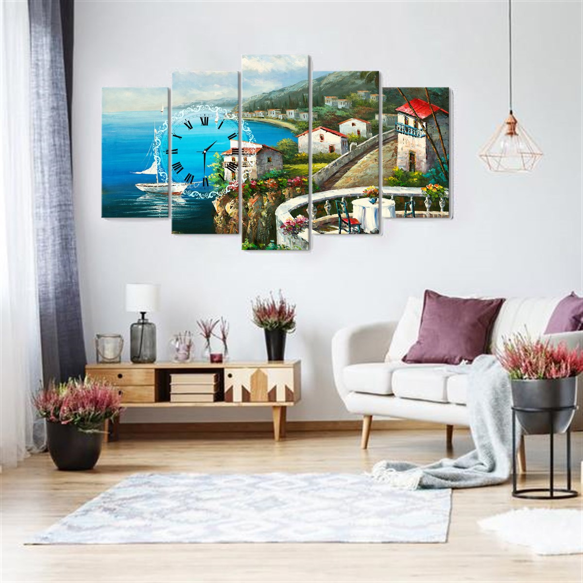 İtalya - Saatli 5 Parçalı Kanvas TabloParçalı KanvasTablolife.com