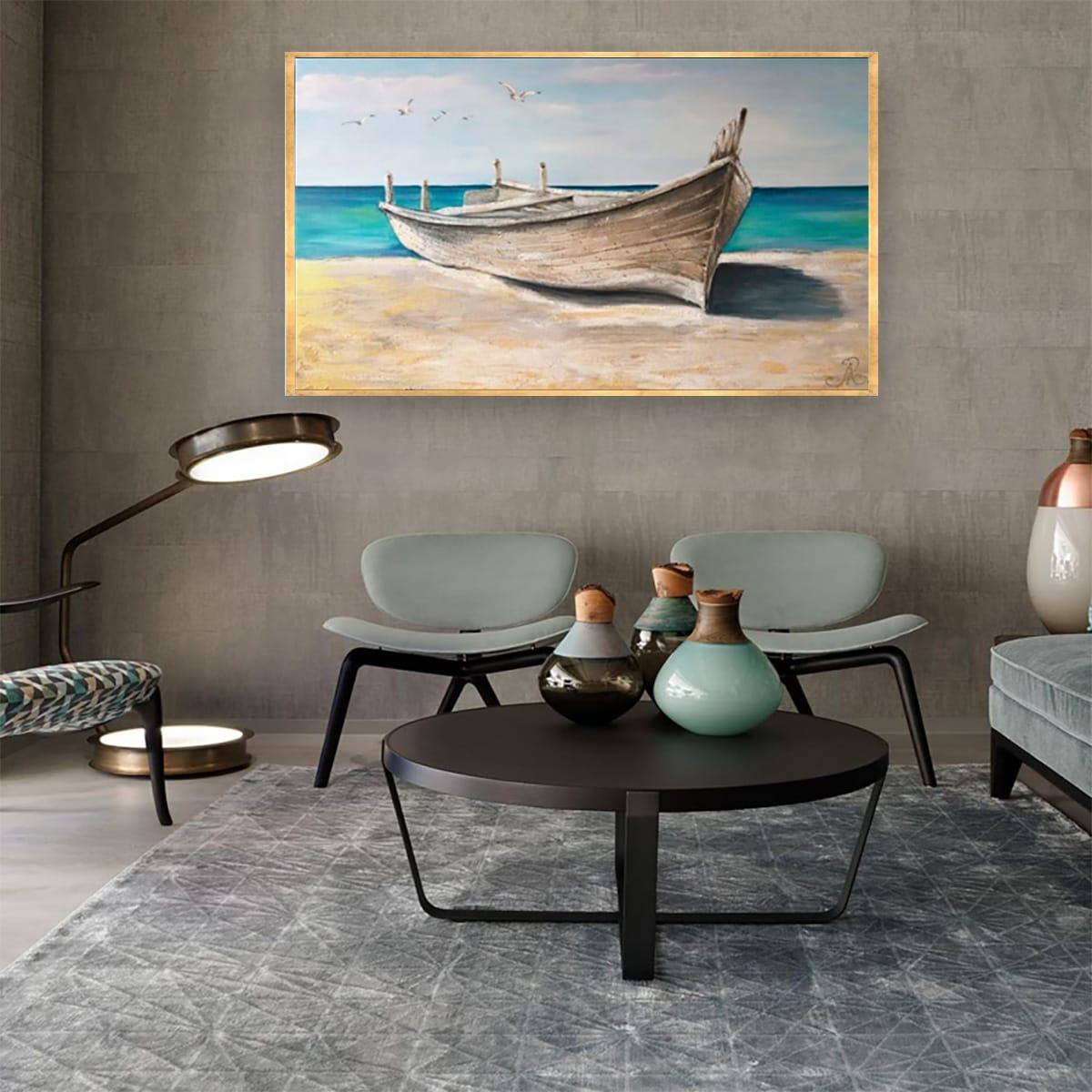 Kayık Yağlı Boya Dokulu TabloYağlı Boya Dokulu Manzara TablolarıTablolife.com