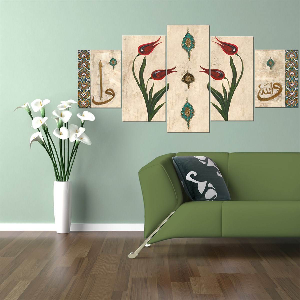 Kırmızı Laleler Parçalı Kanvas Tablo