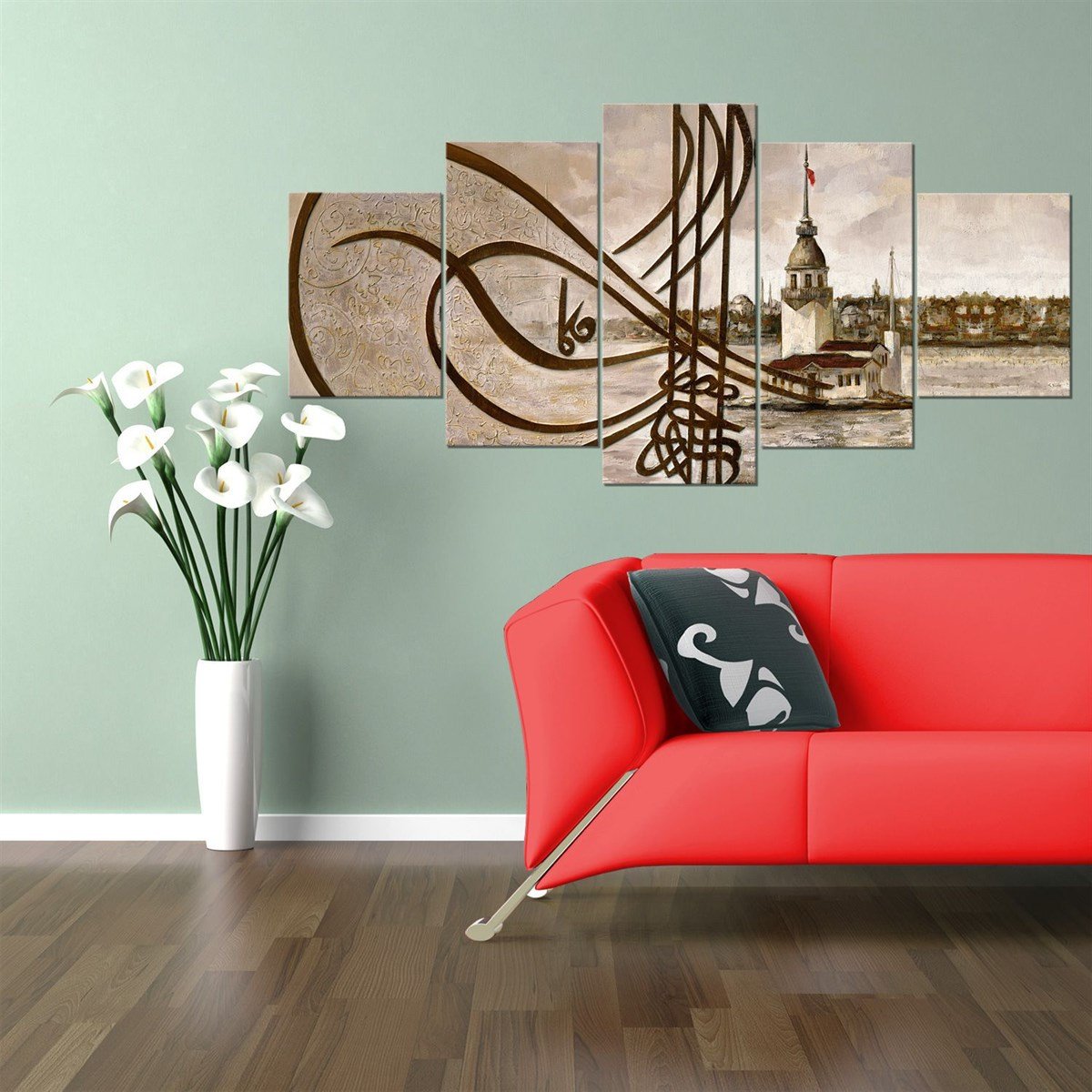 Kız Kulesi ve Tuğra Parçalı Kanvas Tablo