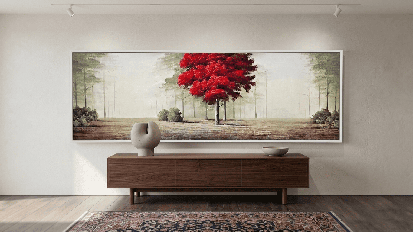 Kızıl Ağaç 3 Handmade Tamamı Yağlı Boya TabloYağlı Boya Dokulu Çiçek TablolarıTablolife