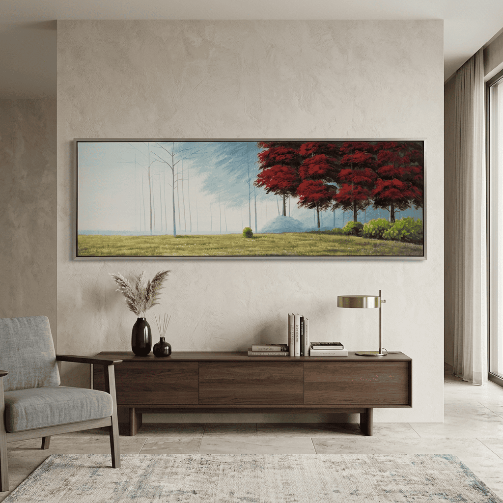 Kızıl Ağaç 4 Handmade Tamamı Yağlı Boya TabloYağlı Boya Dokulu Manzara TablolarıTablolife