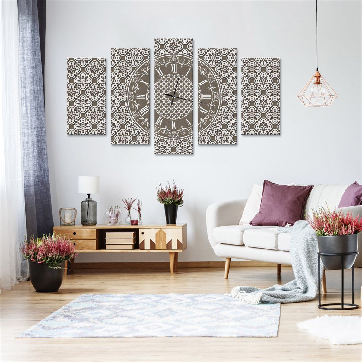 Motif Saatli 5 Parçalı Kanvas TabloParçalı KanvasTablolife.com
