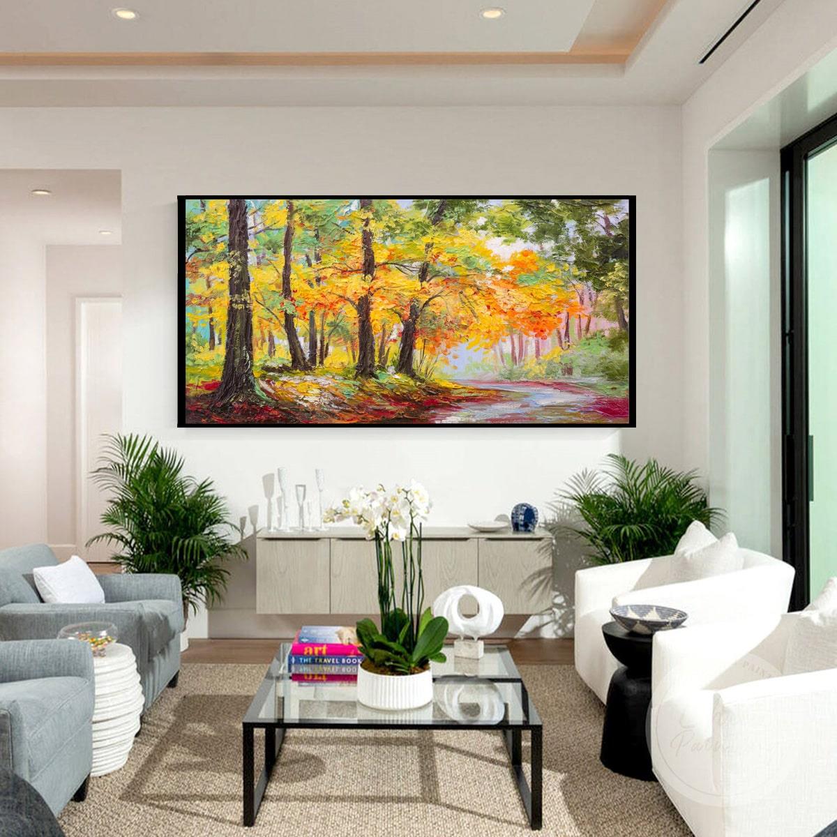 Orman Yolu Yağlı Boya Dokulu TabloYağlı Boya Dokulu Manzara TablolarıTablolife