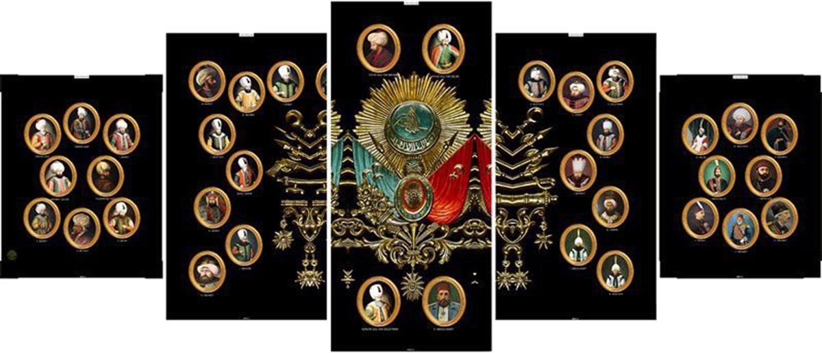 Osmanlı Padişahları 5 Parçalı Kanvas Tablo