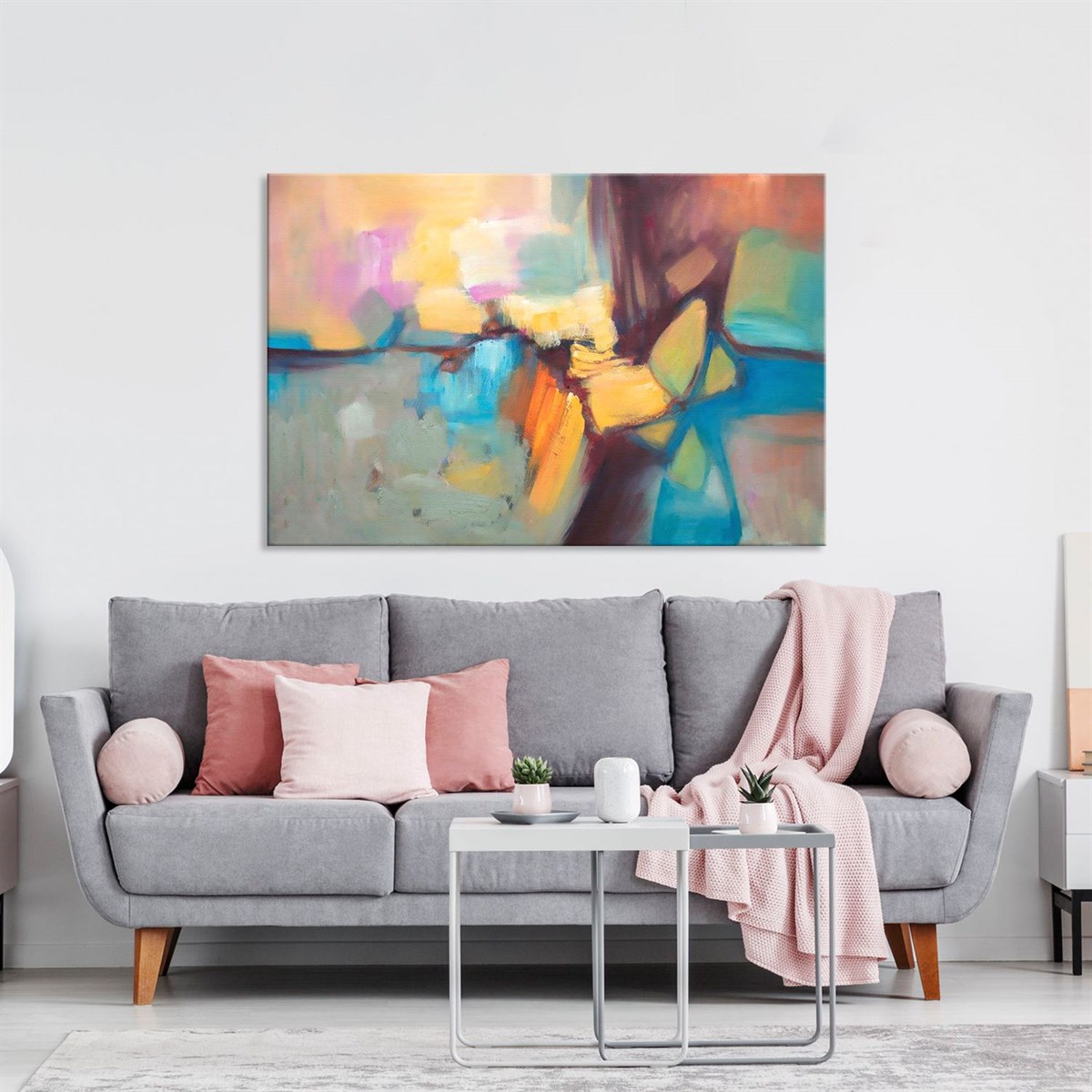 Pastel Renkler - Yağlı Boya Dokulu Tablo