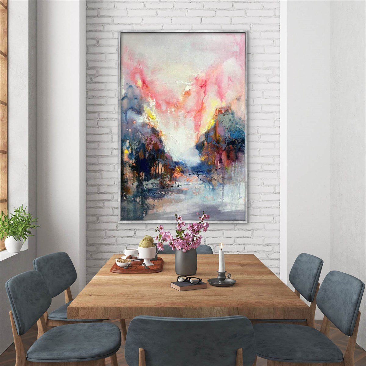 Pembe Gökyüzü - Yağlı Boya Dokulu TabloSoyutTablolife.com