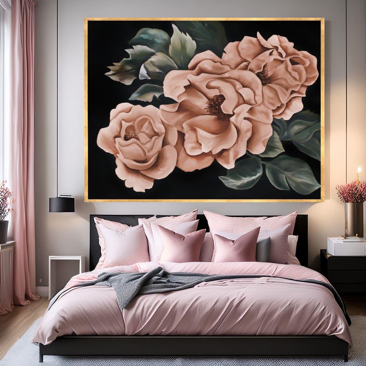 Powder Pink Roses Yağlı Boya Dokulu TabloYağlı Boya Dokulu Çiçek TablolarıTablolife
