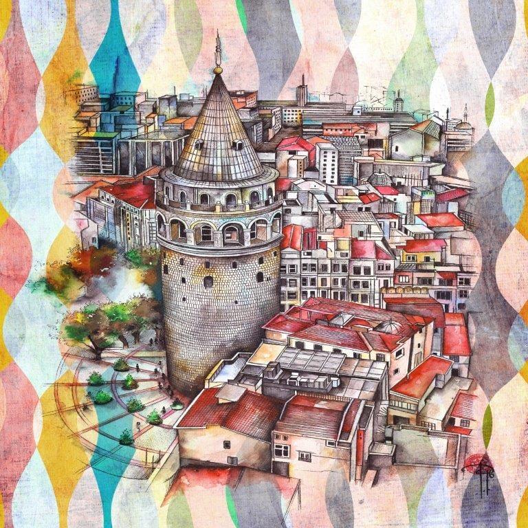 Renkli Galata Kanvas TabloİstanbulTablolife