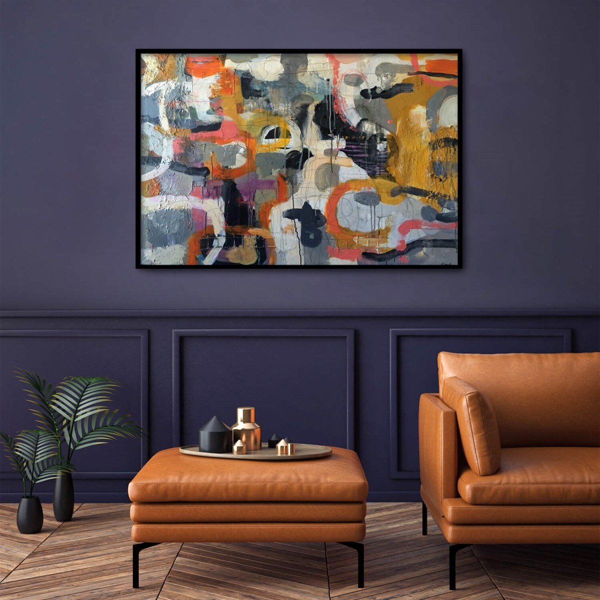 Renkli Halkalar - Yağlı Boya Dokulu TabloYağlı Boya Dokulu Soyut TablolarTablolife.com