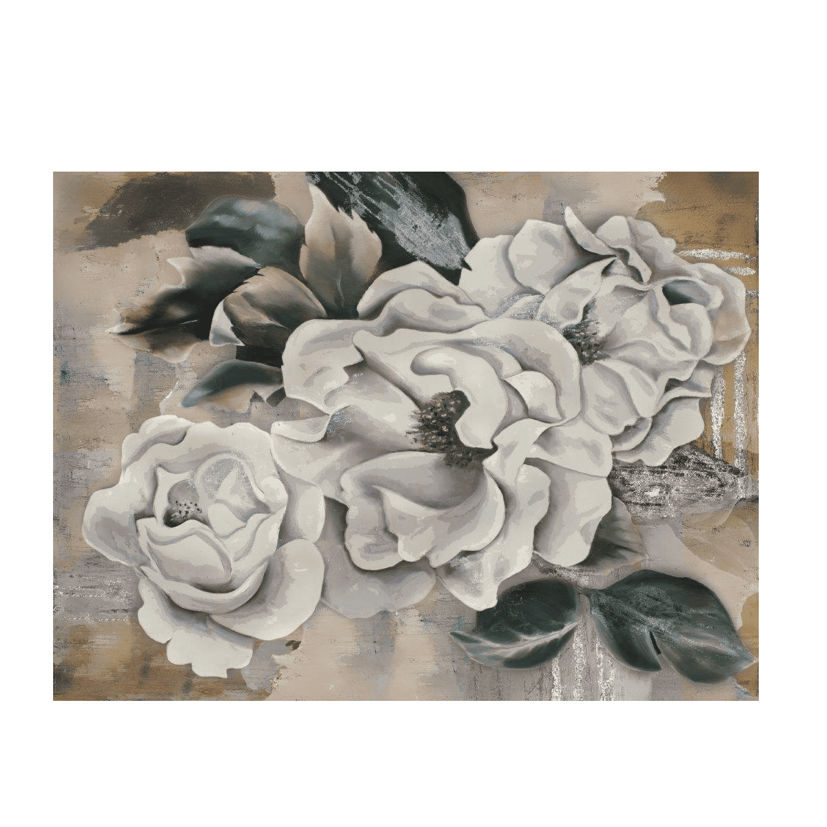 Roses Dripping Silver Yağlı Boya Dokulu TabloYağlı Boya Dokulu Çiçek TablolarıTablolife
