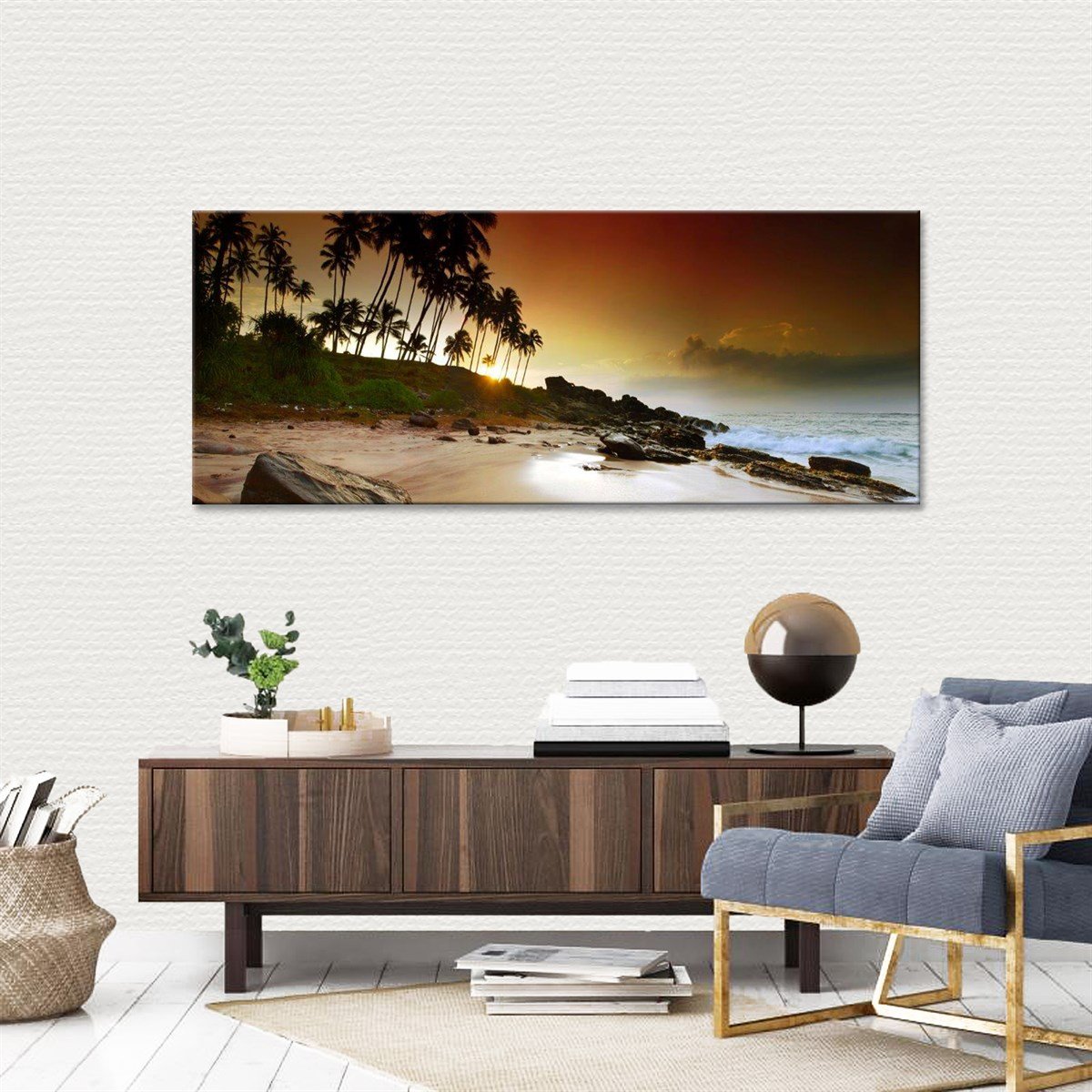 Sahilde Gün Batımı Kanvas TabloManzaraTablolife.com