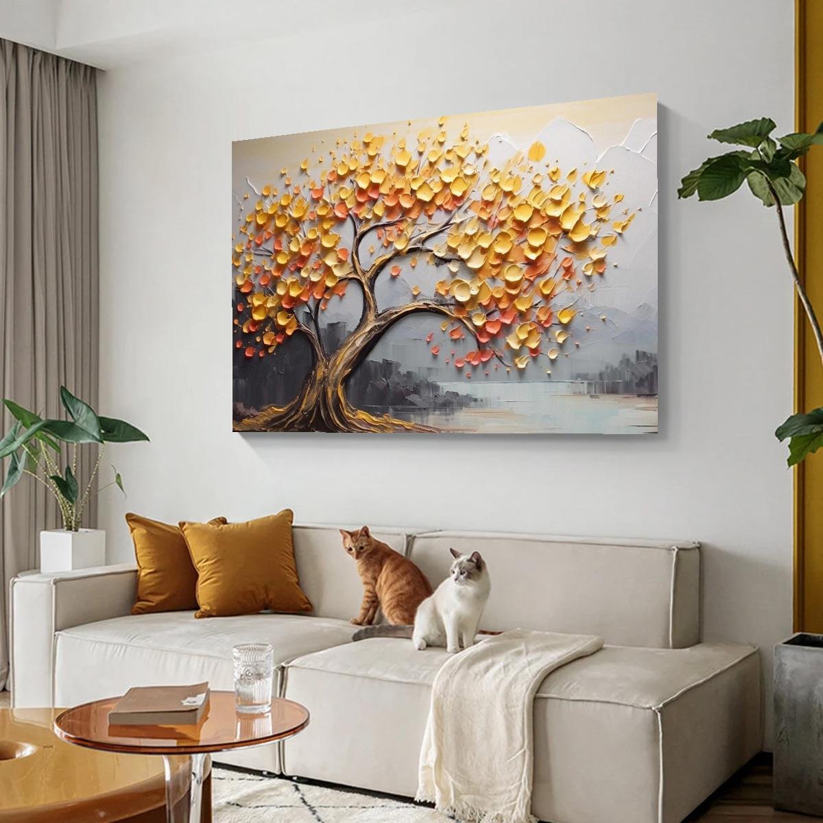 Sarı Ağaç 3D Yoğun Yağlı Boya Tablo3D Yoğun Yağlı Boya TablolarTablolife