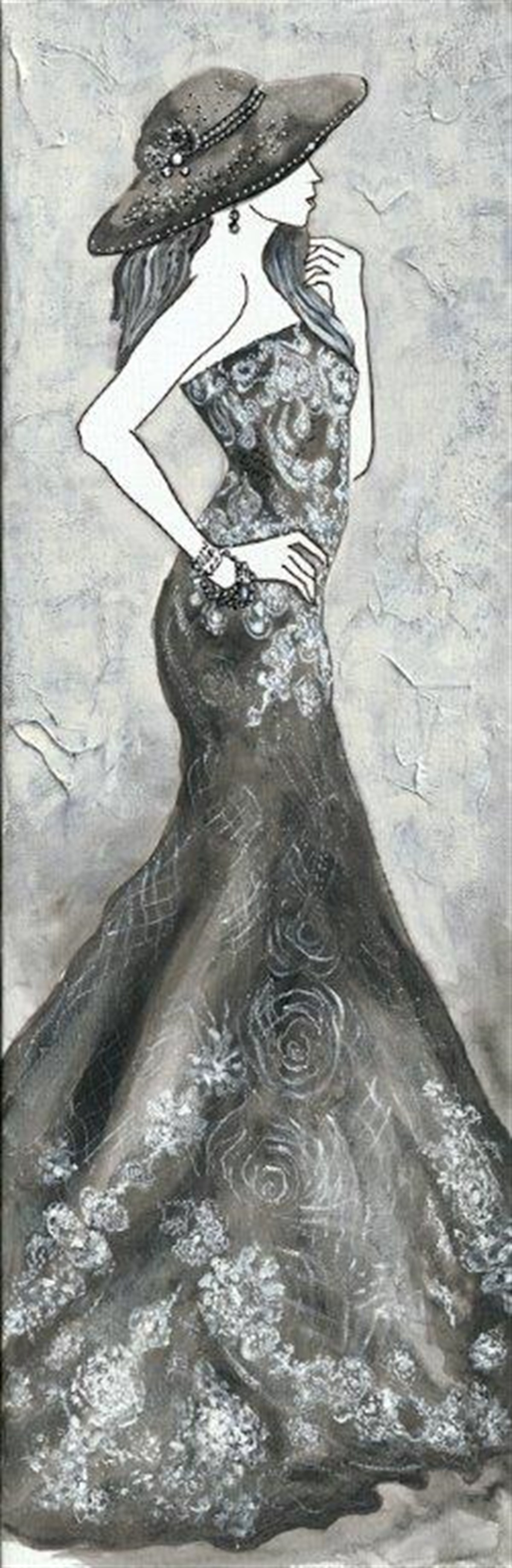 Siyah Elbiseli Kadın - Kanvas Tablo