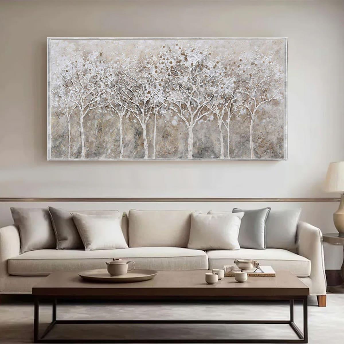 Soft Ağaçlar Yağlı Boya Dokulu TabloYağlı Boya Dokulu Çiçek TablolarıTablolife