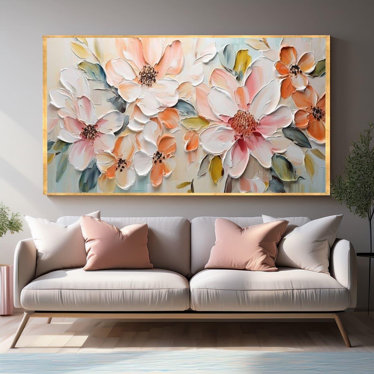 Soft Çiçekler 3D Yoğun Yağlı Boya Dokulu Tablo3D Yoğun Yağlı Boya TablolarTablolife