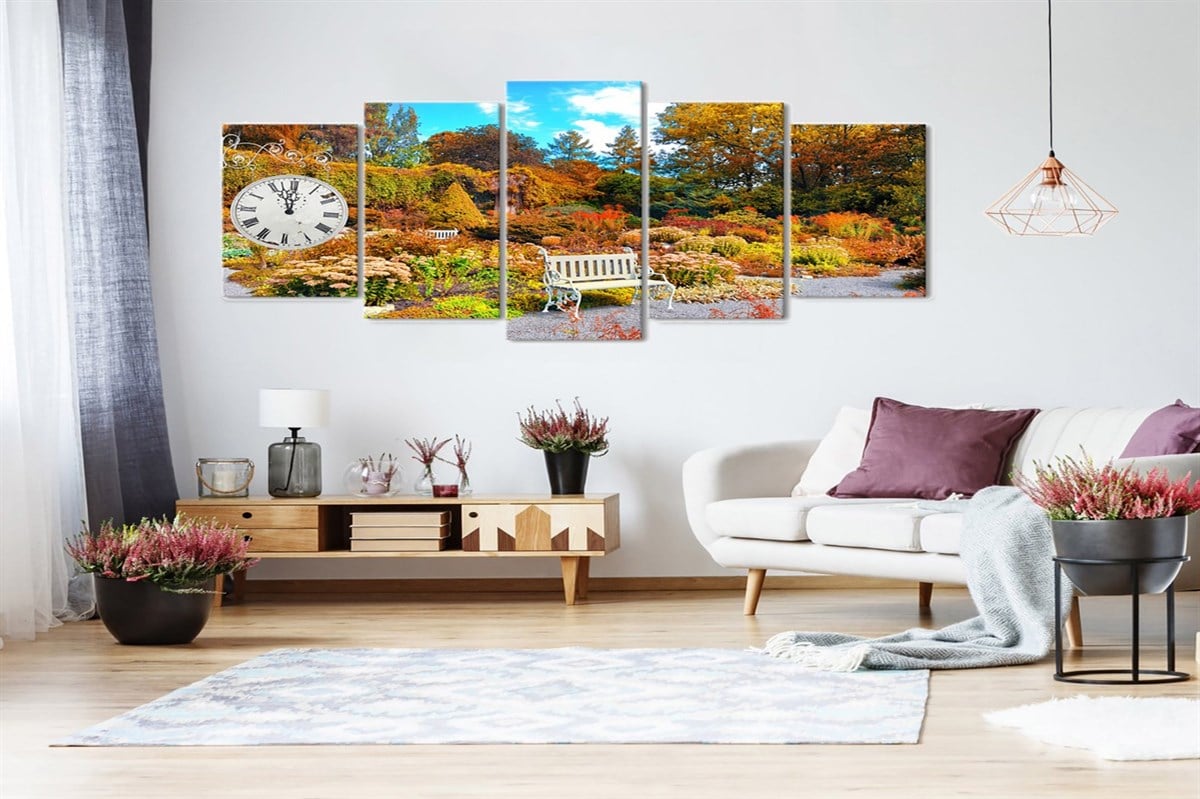 Sonbahar Renkleri 5 Parçalı Saatli Kanvas TabloParçalı KanvasTablolife.com