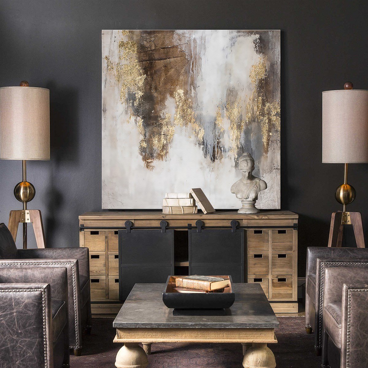 Soyut Gold - Yağlı Boya Dokulu Tablo