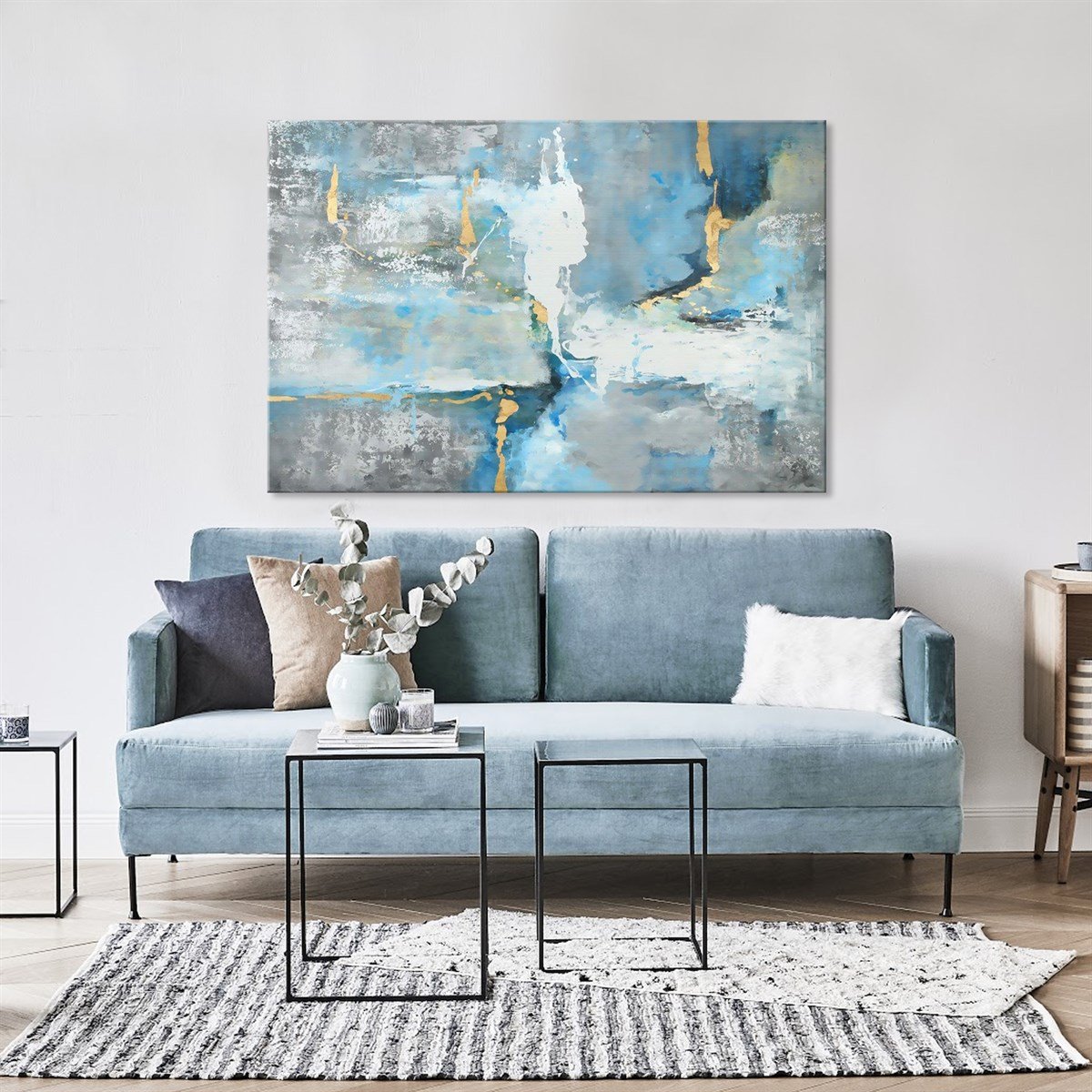 Soyut Karışık Mavi - Yağlı Boya Dokulu Tablo