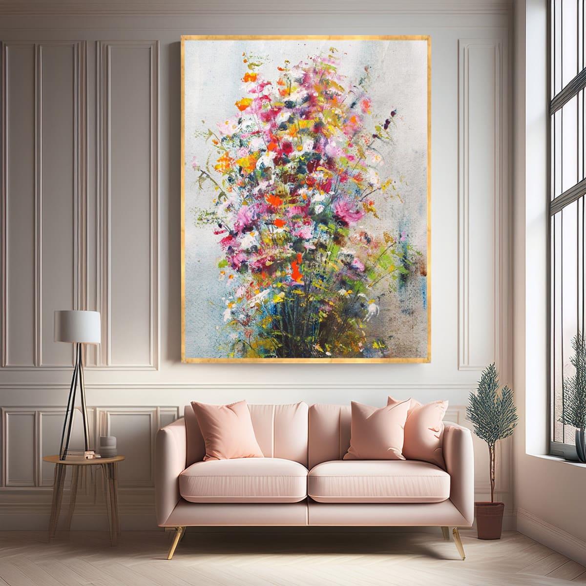 Soyut Kır Çiçekleri Yağlı Boya Dokulu TabloYağlı Boya Dokulu Çiçek TablolarıTablolife