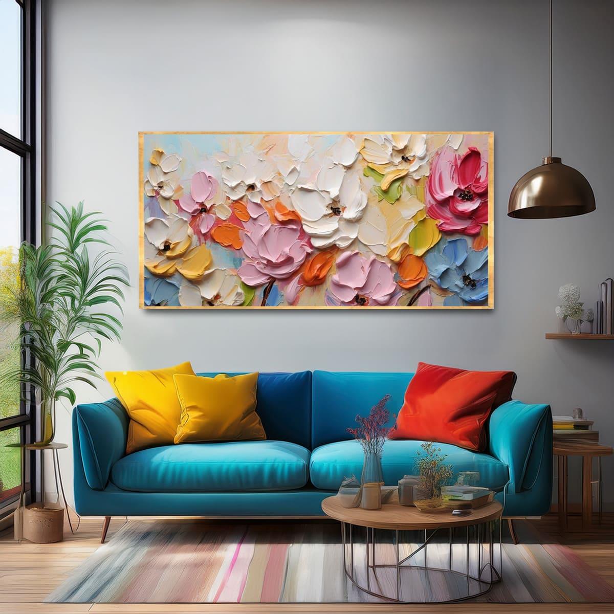 Soyut Renkli Çiçekler 2 3D Yoğun Yağlı Boya Dokulu Tablo3D Yoğun Yağlı Boya TablolarTablolife