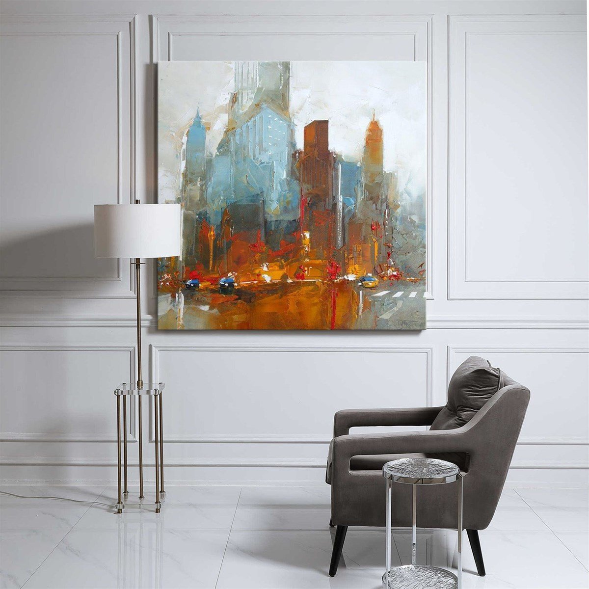 Soyut Şehir 2 - Yağlı Boya Dokulu Tablo