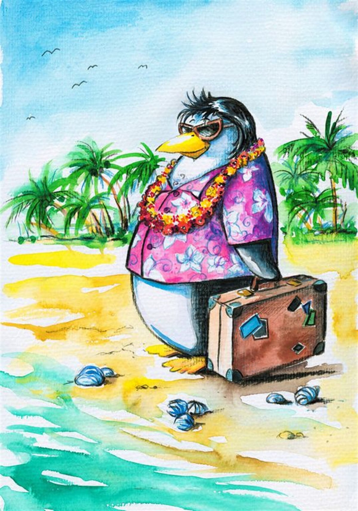 Tatilci Penguen - Kanvas Tablo