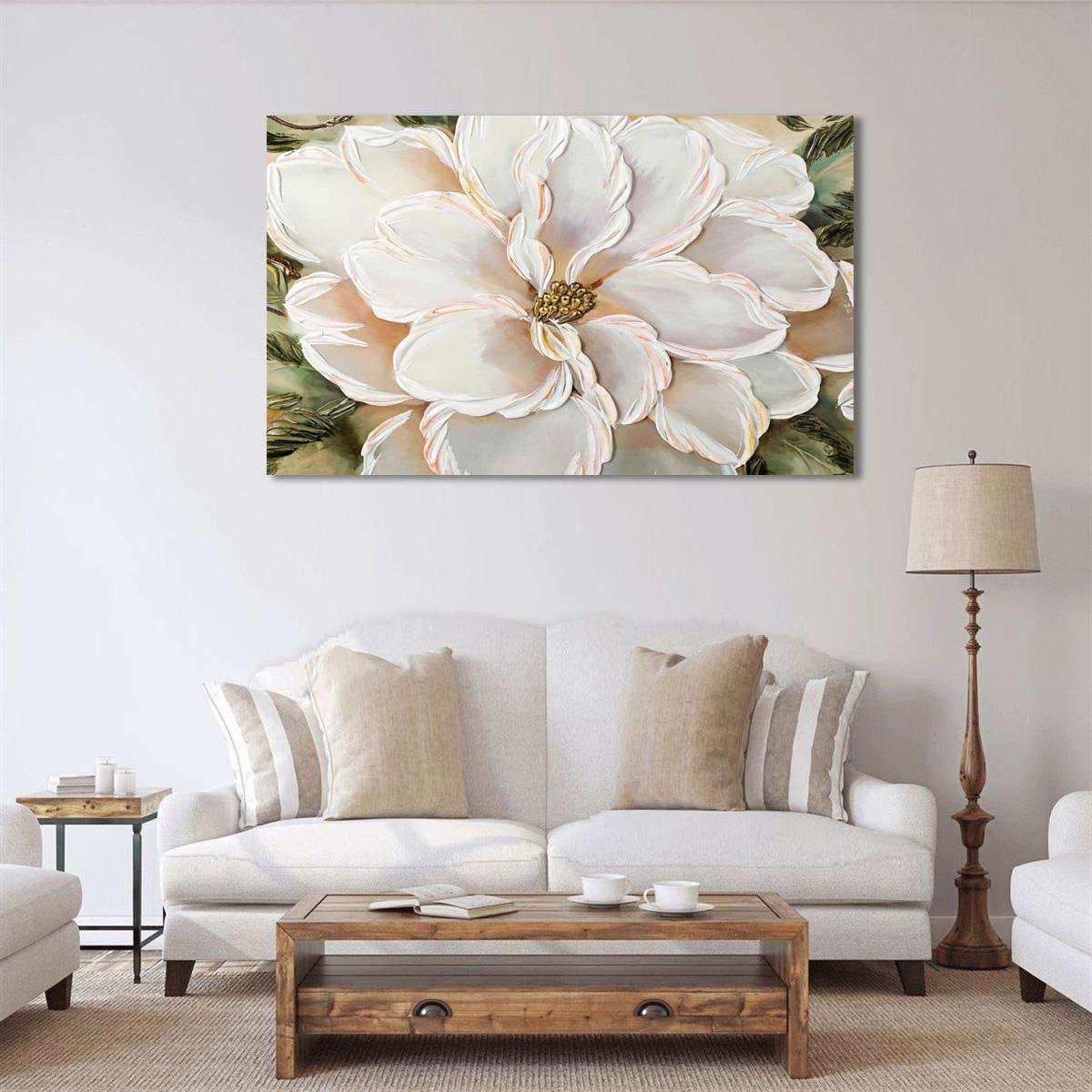 White Flower Yağlı Boya Dokulu TabloYağlı Boya Dokulu Çiçek TablolarıTablolife.com
