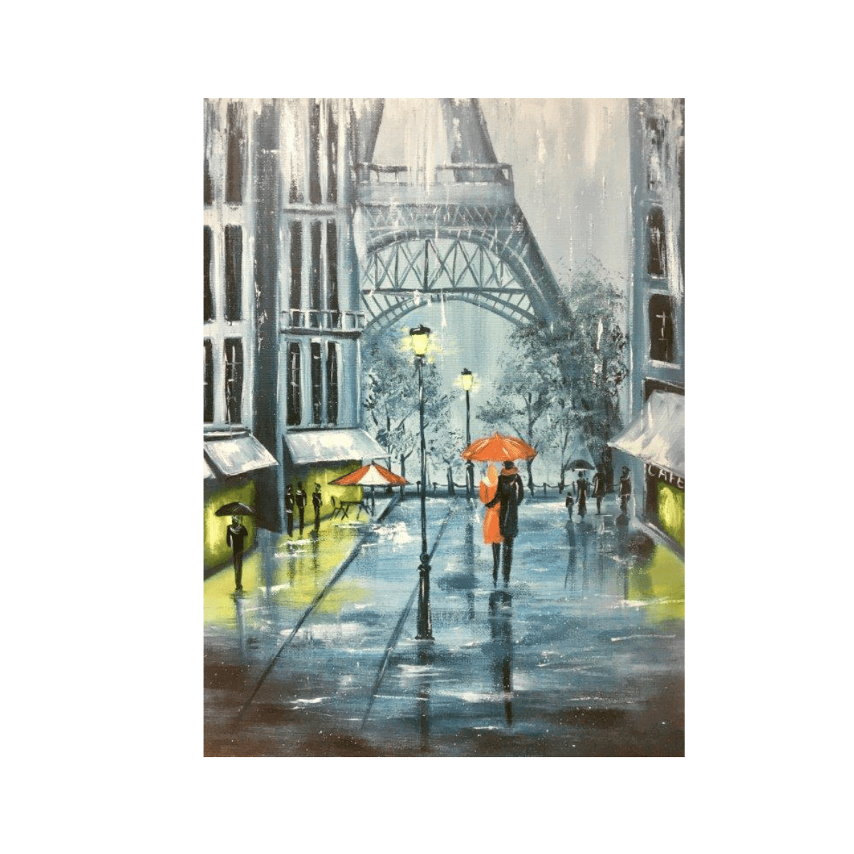 Yağmur Altında Paris Yağlı Boya Dokulu TabloYağlı Boya Dokulu Şehir TablolarıTablolife