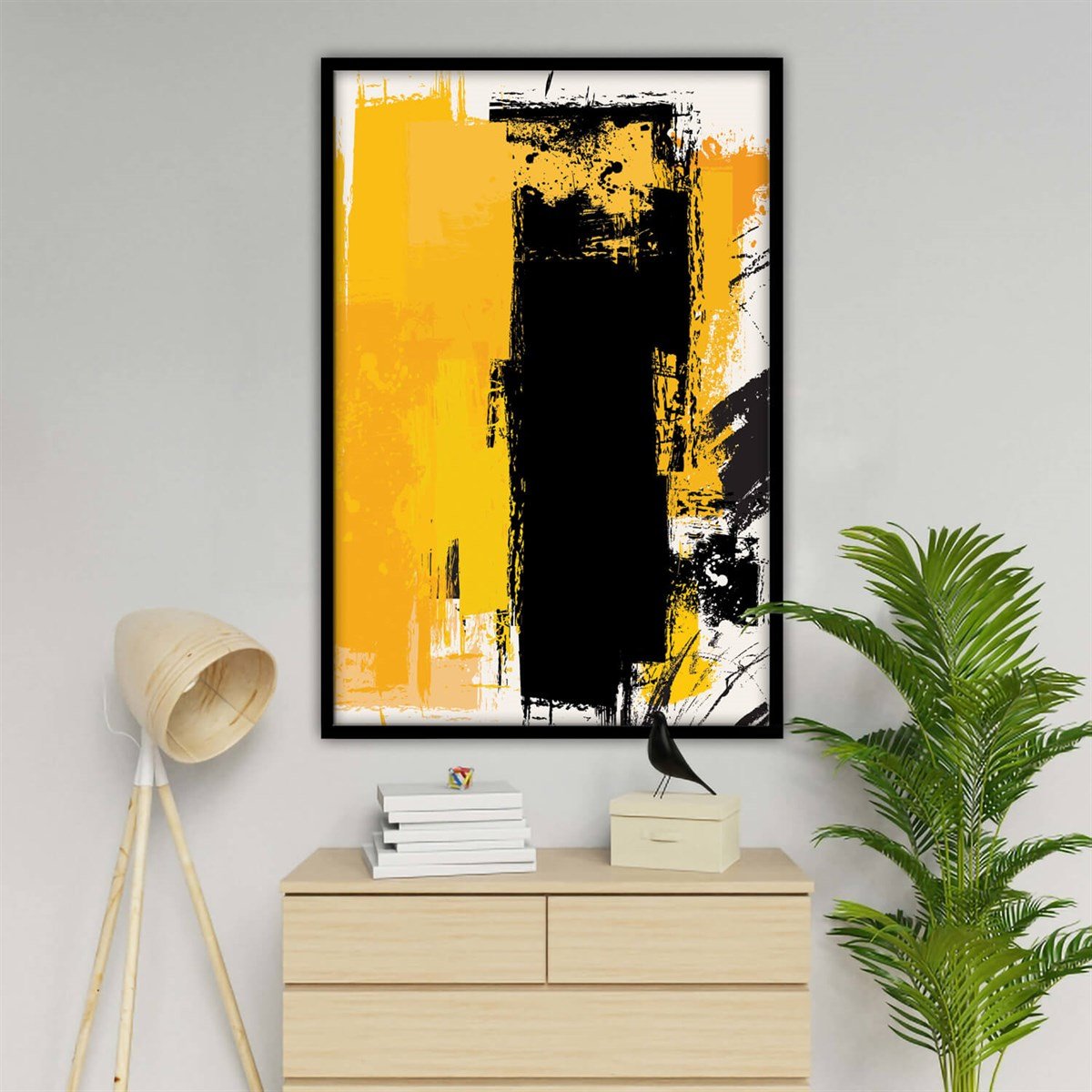 Yellow Black - Yağlı Boya Dokulu TabloYağlı Boya Dokulu Soyut TablolarTablolife.com