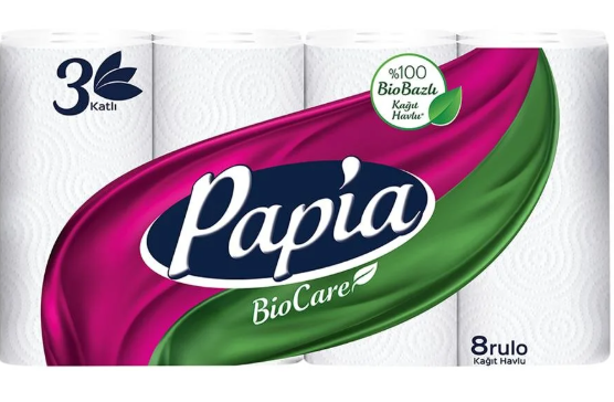 Papia Biocare Rulo Kağıt Havlu 3 Kalı 8 Li
