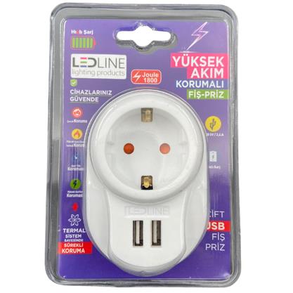 Ledline Akım Korumalı Fiş Priz 2 Usb Girişli