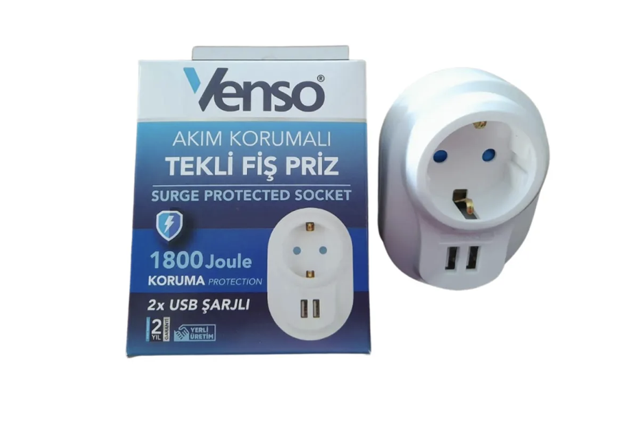 Venso Akım Korumalı Tekli Priz Usb+Type-C Şarjlı