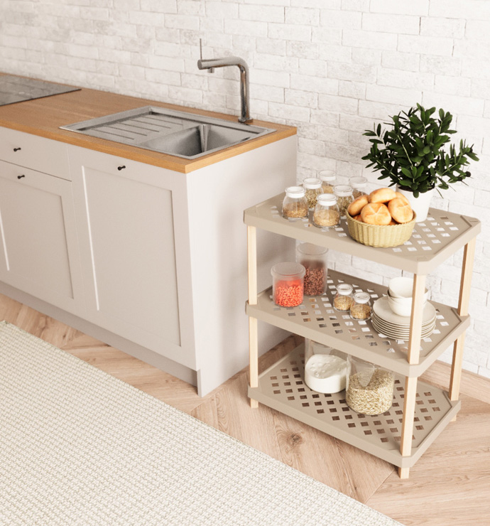 Fixwood Fix-2001-3 Ahşap Plastik 3 Raflı Çam-Bej