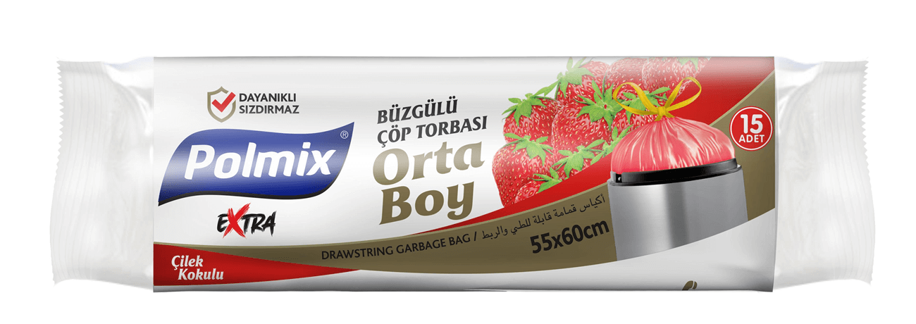 Polmix Büzgülü Çöp Torbası 55X60 120 Gr Çilek
