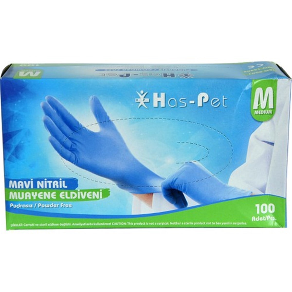 HAS-PET NİTRİL PUDRASIZ MUAYNE ELDİVENİ M MAVİ