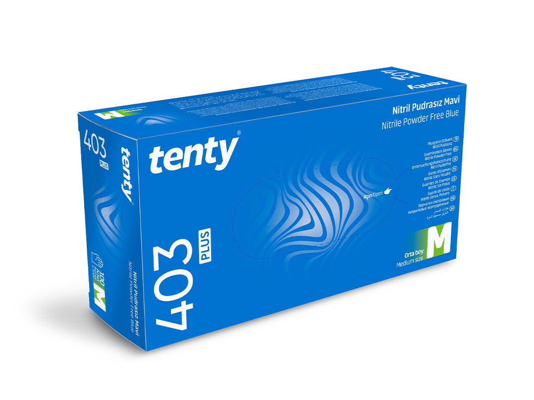 Tenty 403 Pudrasız Nitril Eldiven L Mavi