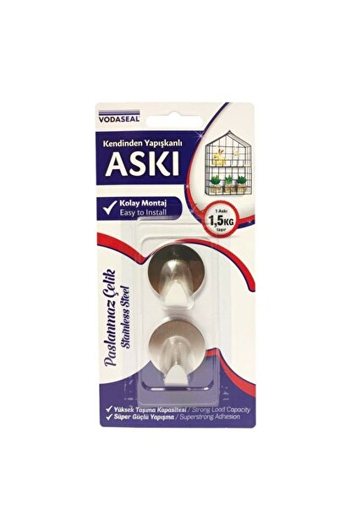 VODASEAL YAPIŞKANLI ASKI 2 Lİ YUVARLAK KROM