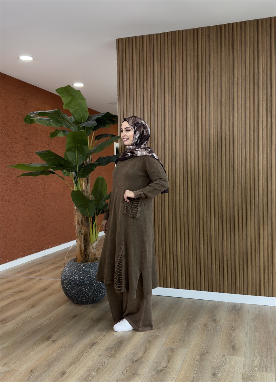 Aden % 100 Pamuk Tunik-Kahverengi