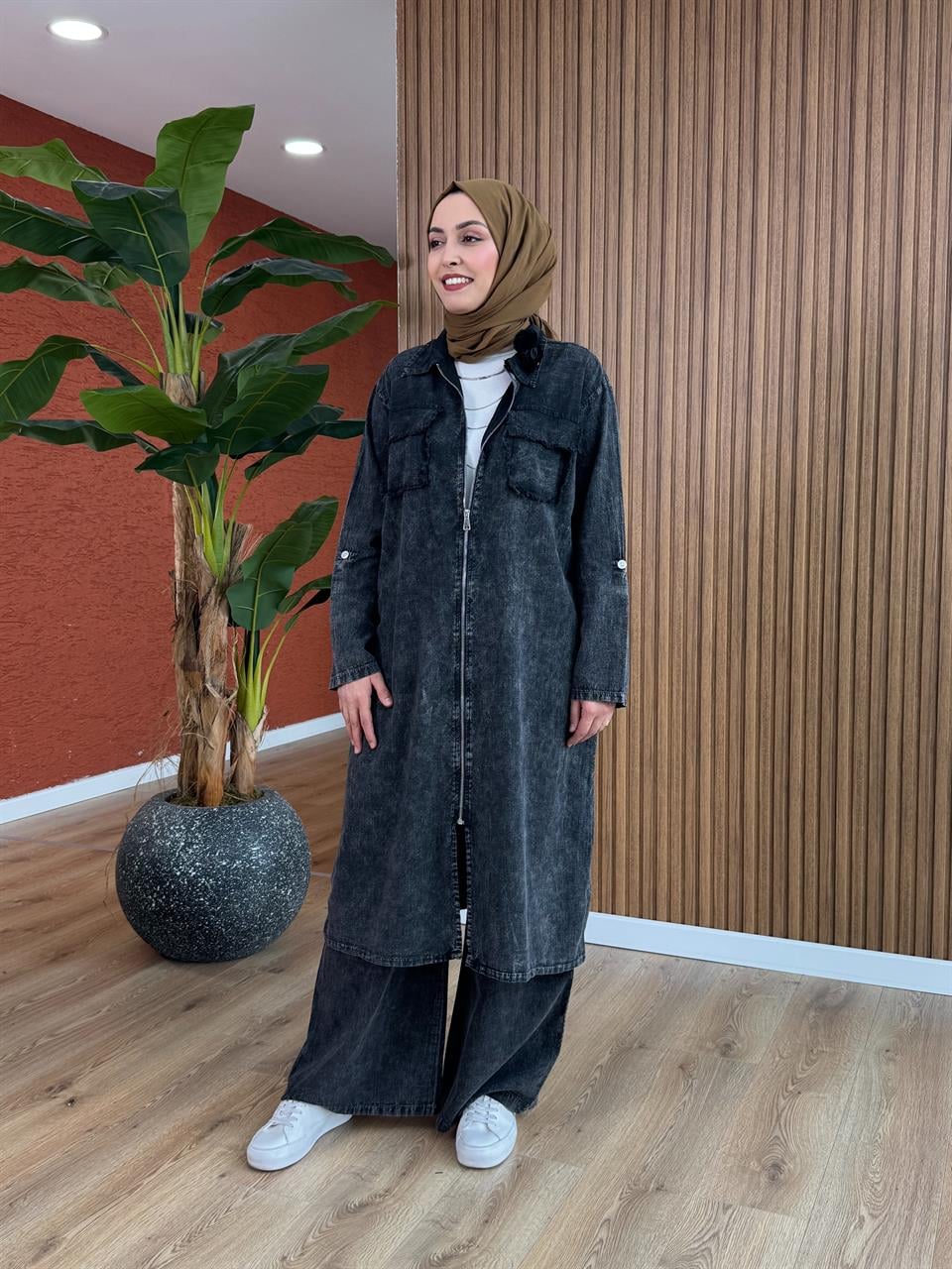 Ala Fermuarlı Pamuk Takım - Siyah