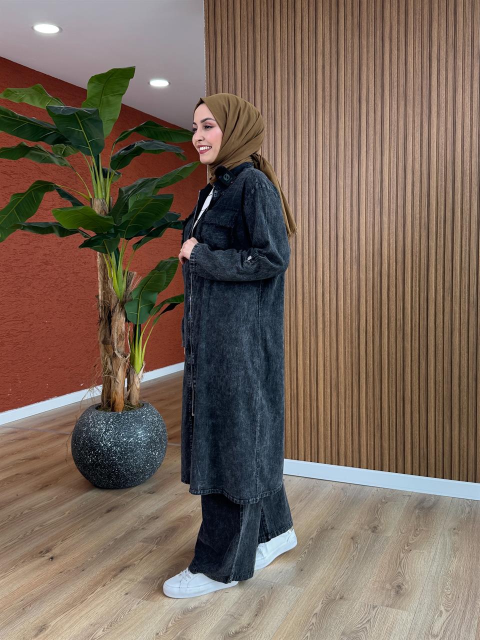 Ala Fermuarlı Pamuk Takım - Siyah