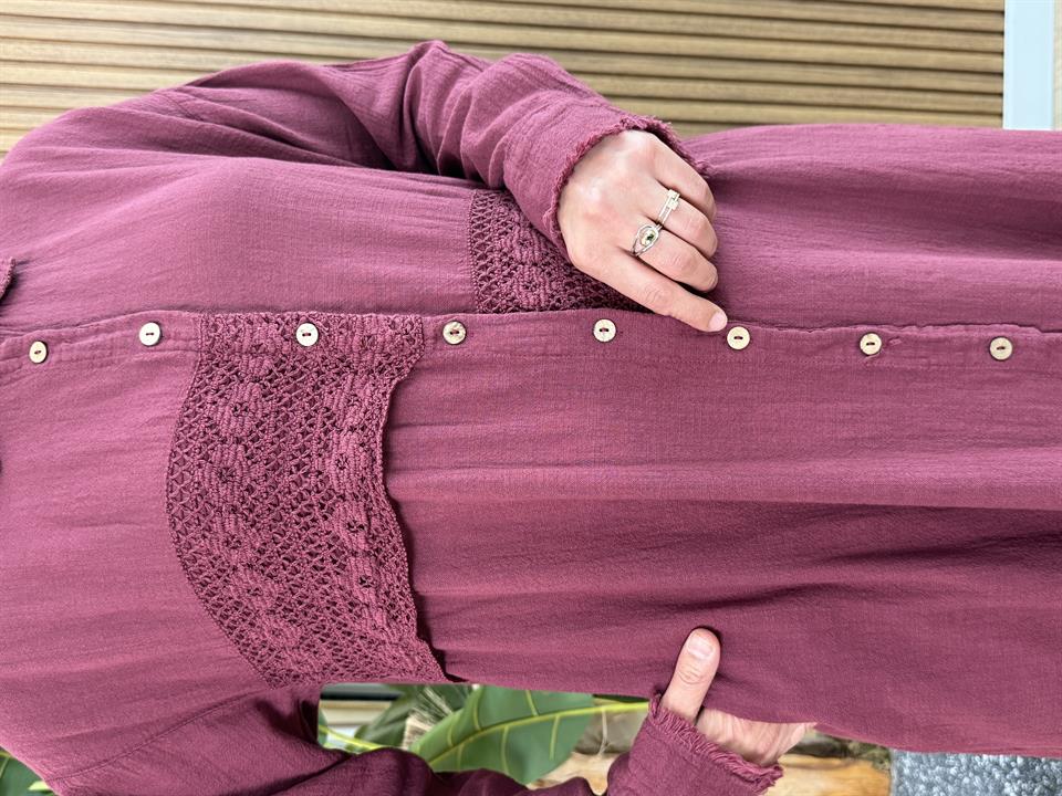 Bisse Pantolonlu Tam Boy Keten Takım - Mürdüm