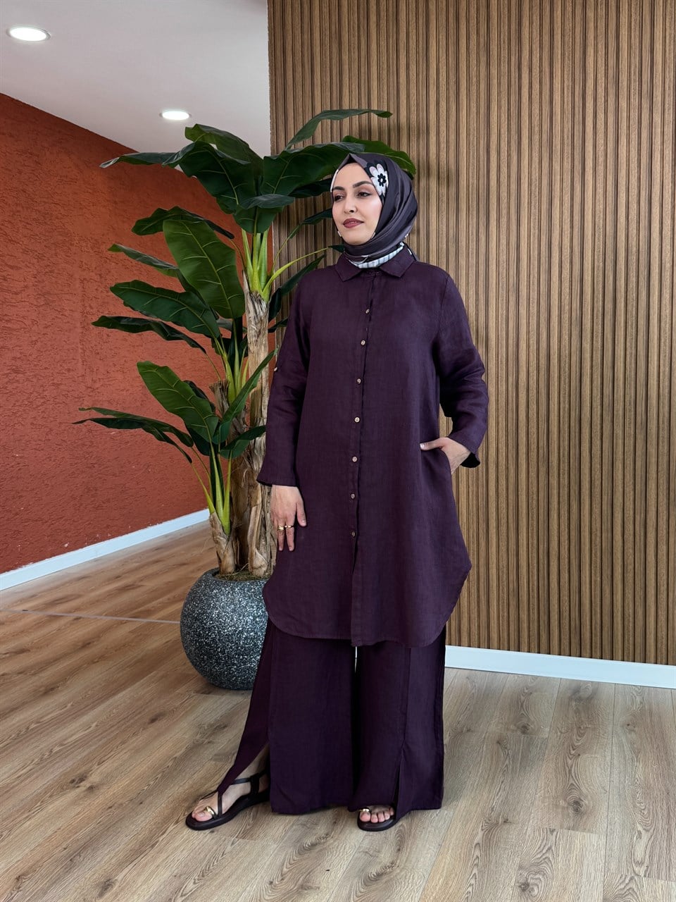 Cansu İthal Keten Tunik - Mürdüm