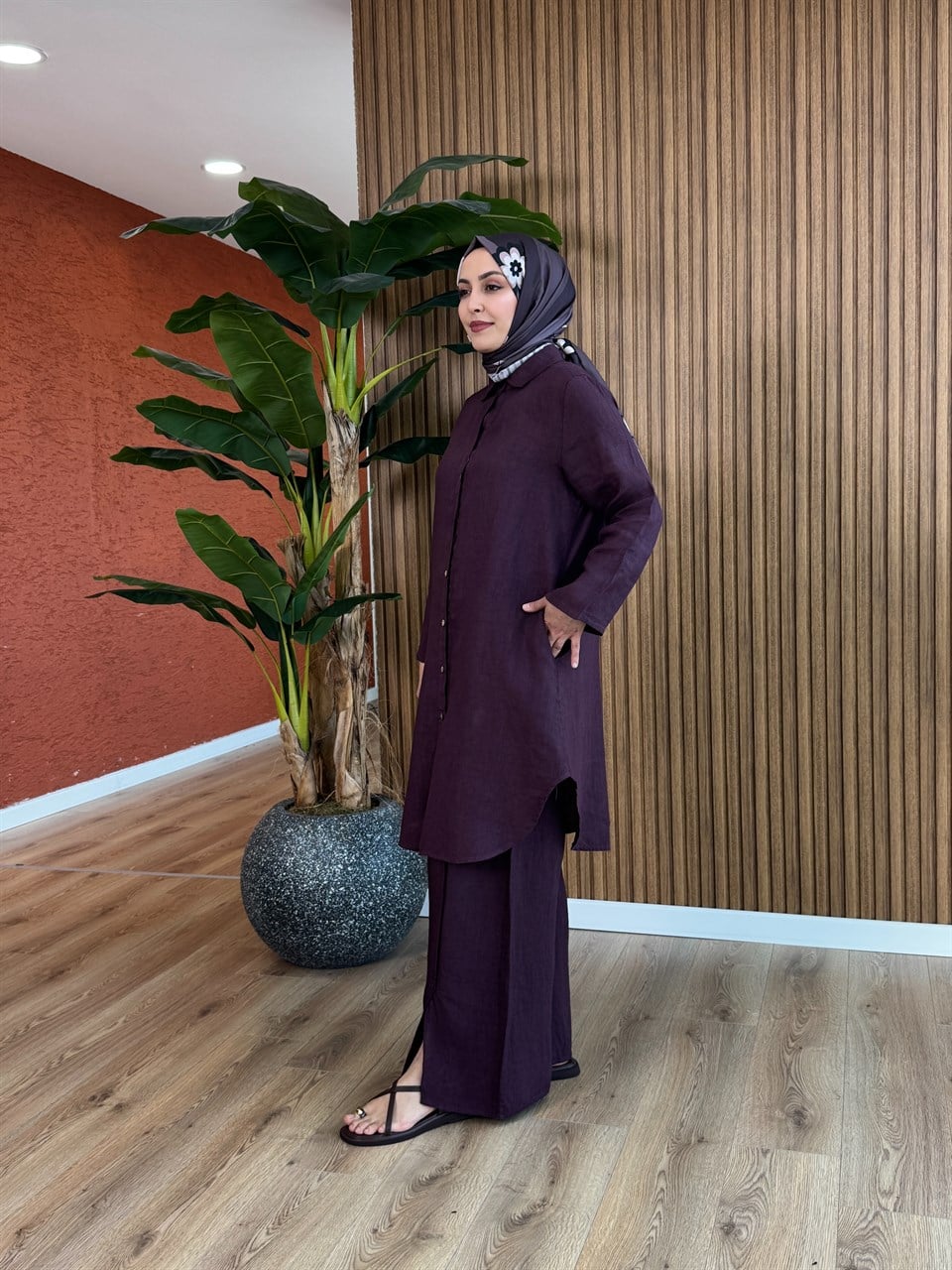 Cansu İthal Keten Tunik - Mürdüm