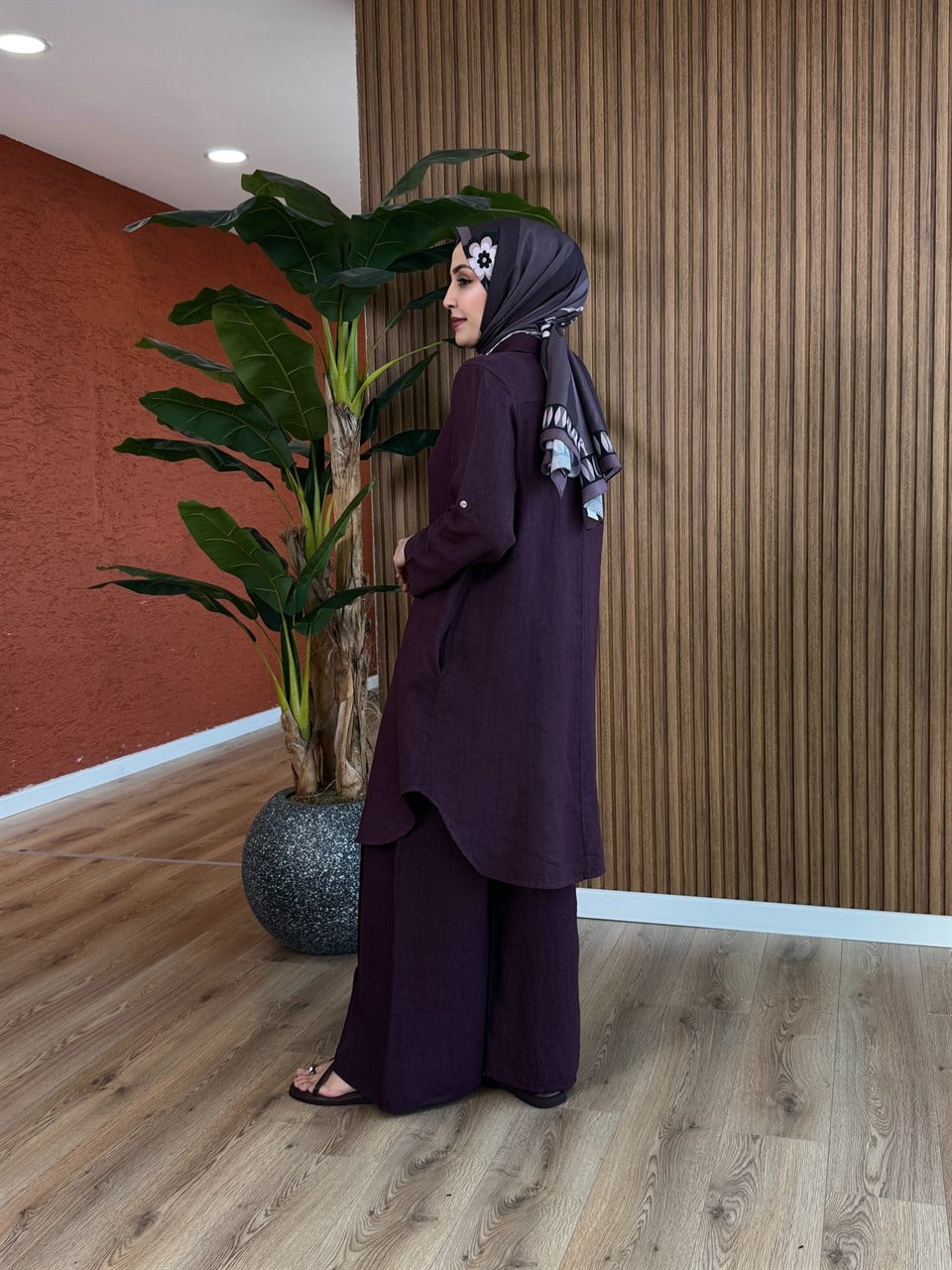 Cansu İthal Keten Tunik - Mürdüm